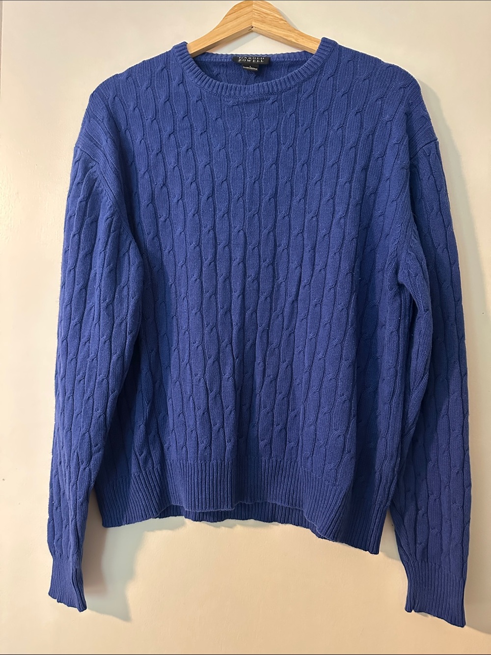 Silk and Cashmere Blue Cable Knit Crewneck Sweater